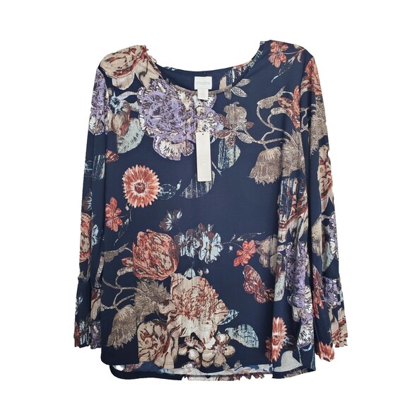 Chico's Tops - Chico's Elegant Floral Pleated Bell Sleeve Knit Blouse Size 2 Large NWT